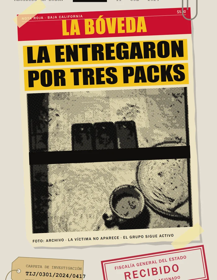 La Bóveda, número 1: un expediente con un recorte de nota roja pegado con cinta